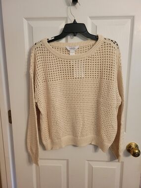 Isabella Cream Open-Weave Oversized Crewneck Sweater